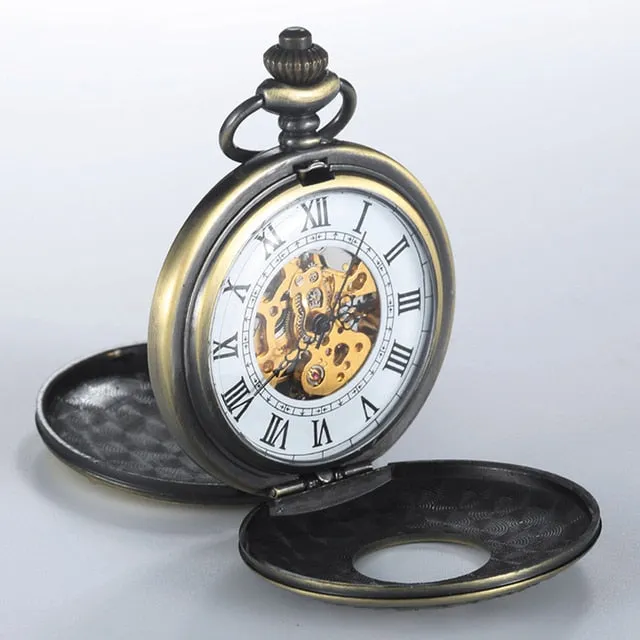 Retro Elegant Fire Black Pocket Watch