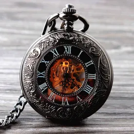 Retro Elegant Fire Black Pocket Watch