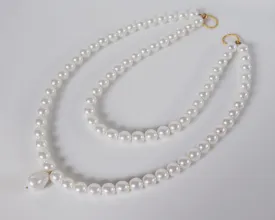 Shell Pearl Necklace - Double Strand with Teardrop