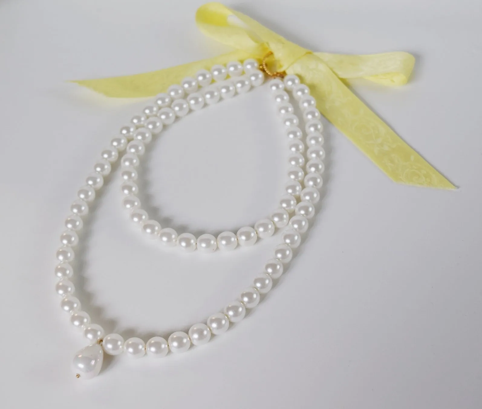 Shell Pearl Necklace - Double Strand with Teardrop