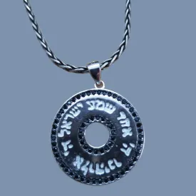 Silver necklace Shma Israel pendant set zircons Symbol of Faith and Identity