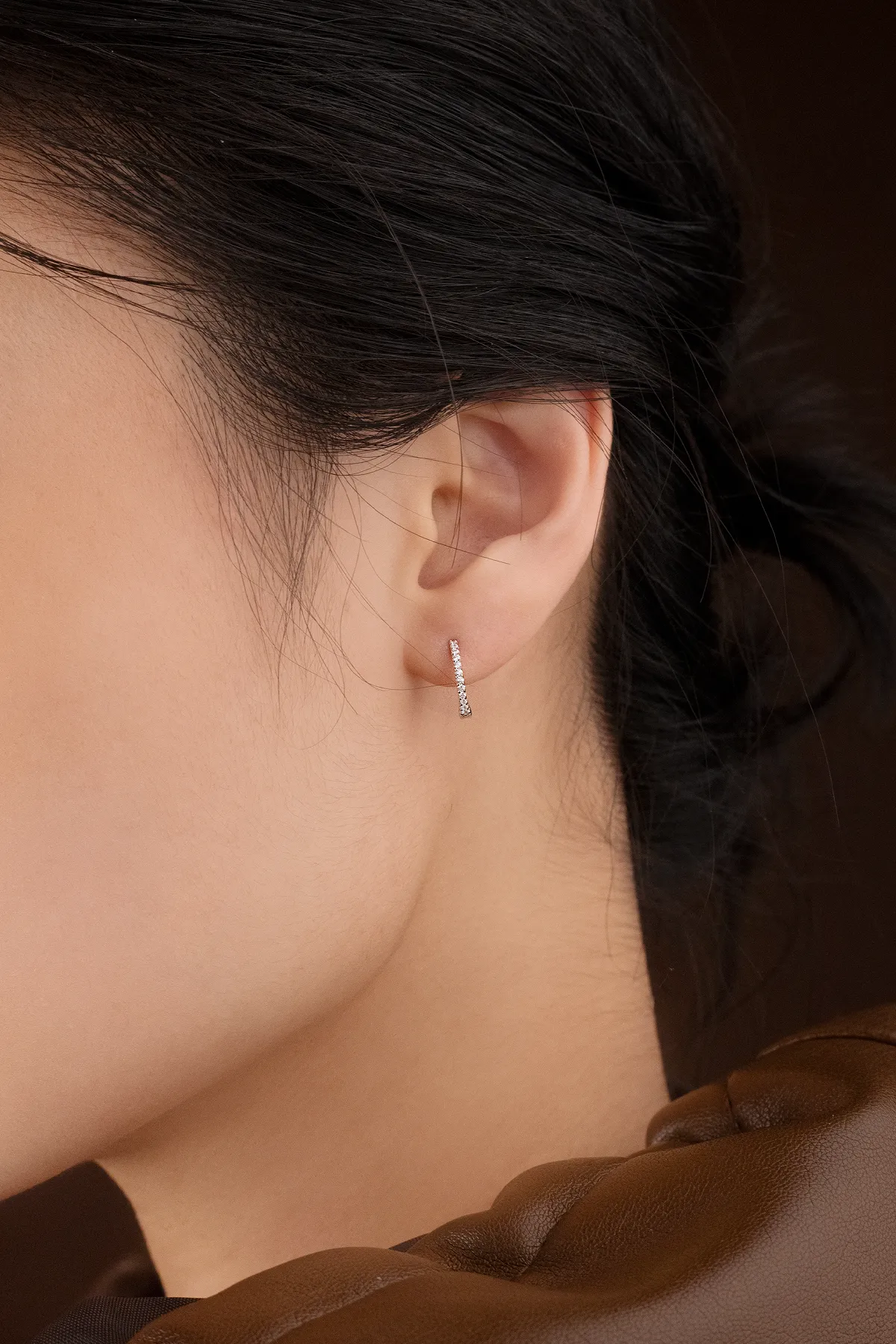 Small 8.5 mm Paved Hoop Earrings