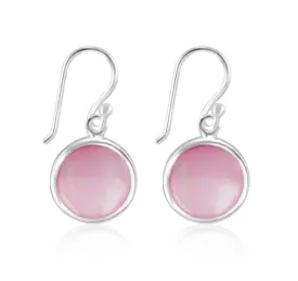 Sterling Silver 8mm Pink Mother of Pearl Round Drop Earrings