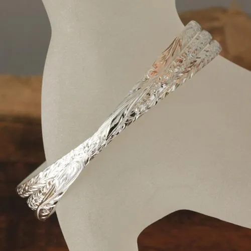 Sterling Silver Hawaiian Bangle 3 in 1 Heirloom Scroll Engraving Bangle Silver Color