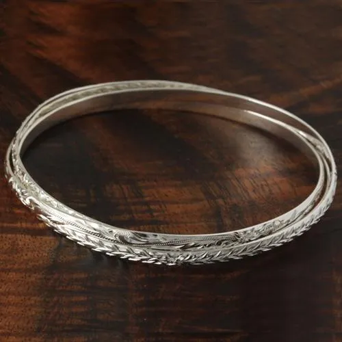 Sterling Silver Hawaiian Bangle 3 in 1 Heirloom Scroll Engraving Bangle Silver Color