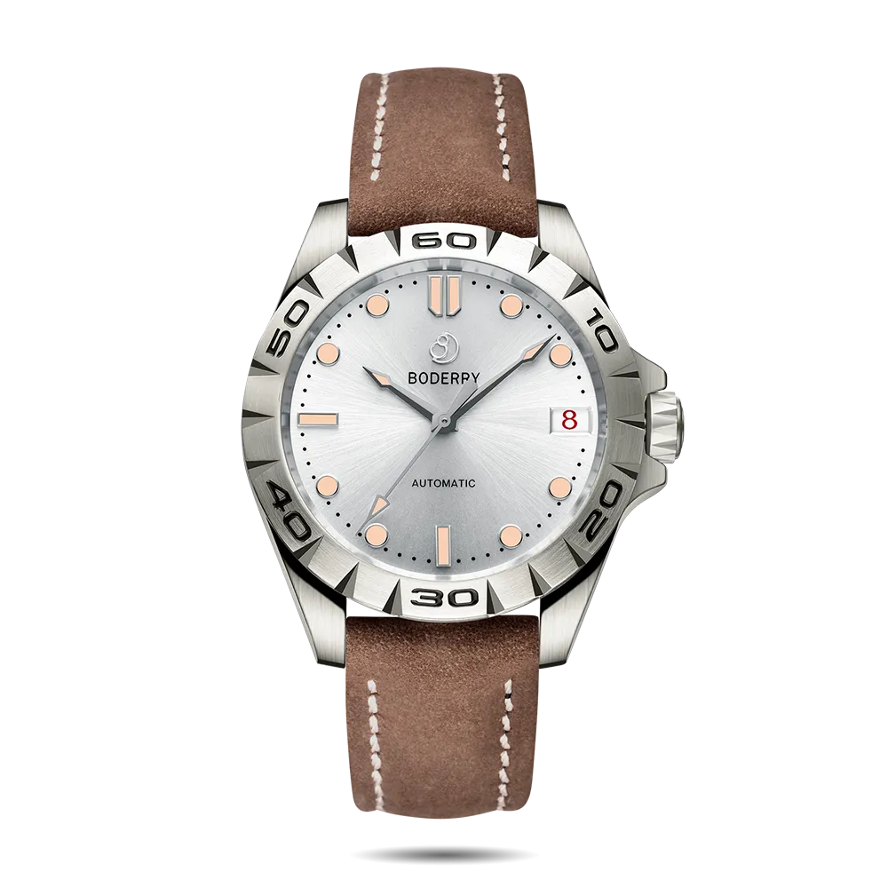 URBAN DATE(TITANIUM)- 3-hand Hi-beat(28,800 bph) with 72 hrs Power-reserve Automatic Titanium Watch | Brown Leather Strap