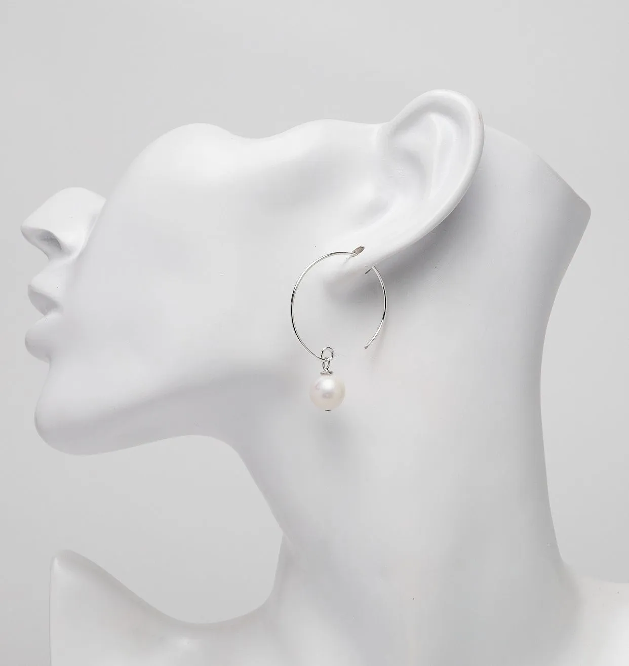 Women's Pearl Hoops Earrings | Boho 925 Silver Hoops Earring - White