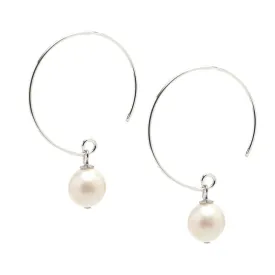 Women's Pearl Hoops Earrings | Boho 925 Silver Hoops Earring - White